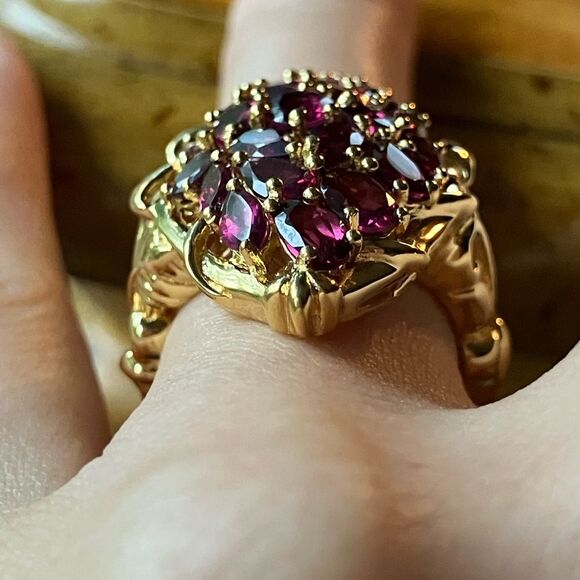 Natural Rhodolite Garnet Sterling Silver Cocktail Ring Size 6.75 - Picture 2 of 9